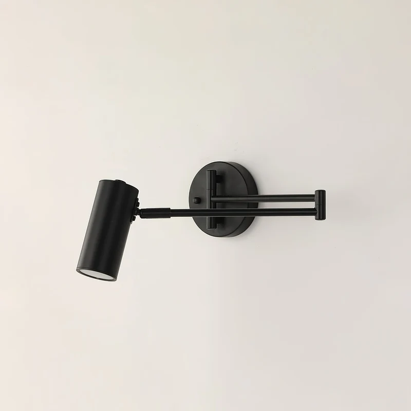 Verstelbare LED Wandlamp van Messing of Zwart Metaal met Draaibare Arm en Cilindrische Spot voor Slaapkamer en Badkamer | Sansoti