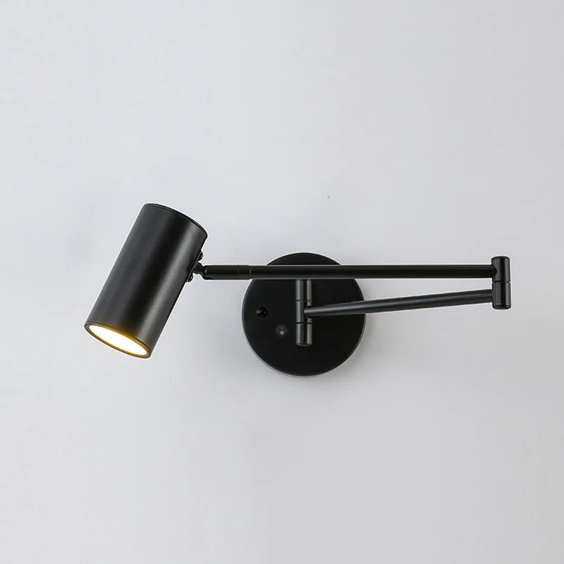Verstelbare LED Wandlamp van Messing of Zwart Metaal met Draaibare Arm en Cilindrische Spot voor Slaapkamer en Badkamer | Sansoti