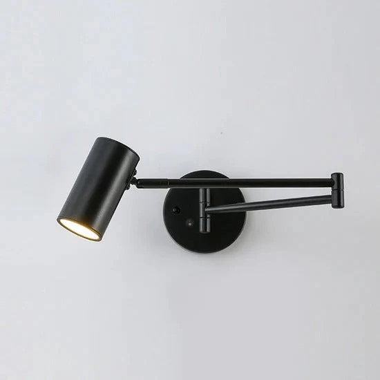 Verstelbare LED Wandlamp van Messing of Zwart Metaal met Draaibare Arm en Cilindrische Spot voor Slaapkamer en Badkamer | Sansoti