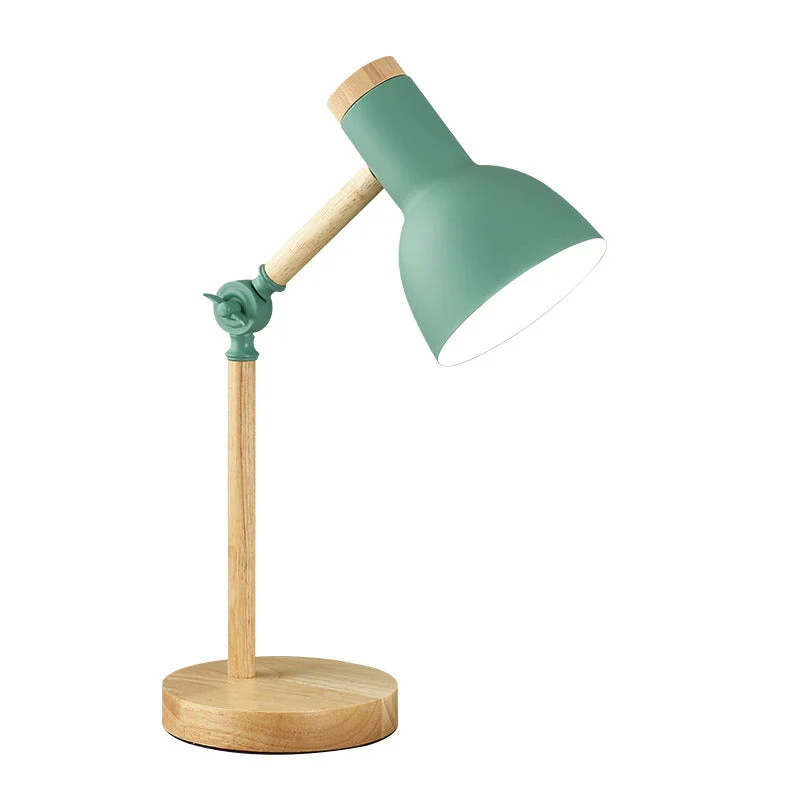 Scandinavische Bureau En Tafellamp Met Houten Voet En Verstelbare Metalen Kap Voor Werkplek En Nachtkastje | Sansoti