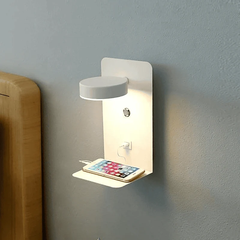Moderne Wandlamp Met Oplaadplateau En USB Aansluiting Voor Slaapkamer Bedwand Verlichting Met Warme Sfeergloed | Sansoti