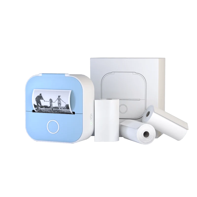 Draagbare mini printer met bluetooth en stickerrollen voor labels, notities en creatief drukwerk | Sansoti