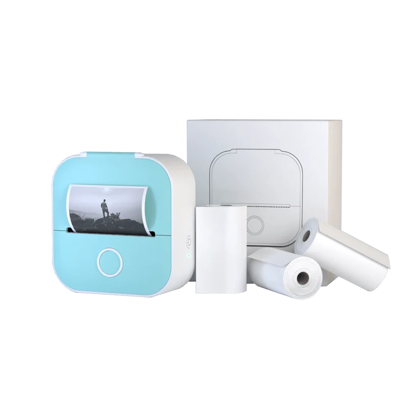 Draagbare mini printer met bluetooth en stickerrollen voor labels, notities en creatief drukwerk | Sansoti