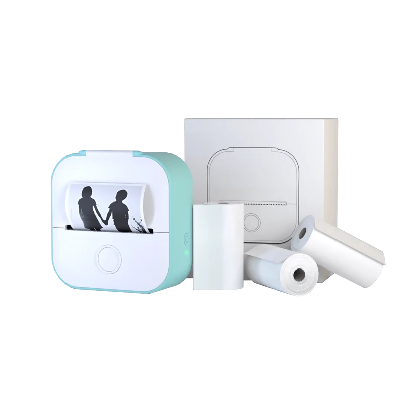 Draagbare mini printer met bluetooth en stickerrollen voor labels, notities en creatief drukwerk | Sansoti