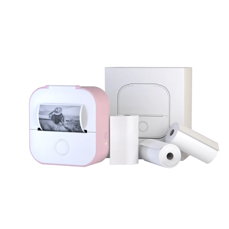 Draagbare mini printer met bluetooth en stickerrollen voor labels, notities en creatief drukwerk | Sansoti