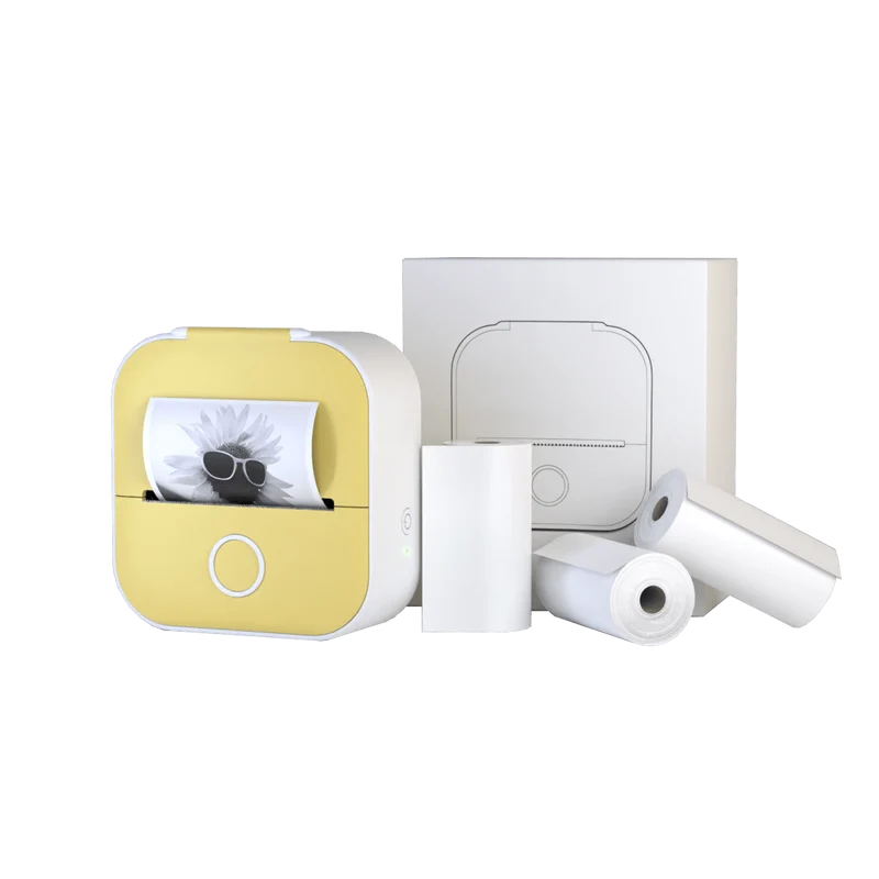 Draagbare mini printer met bluetooth en stickerrollen voor labels, notities en creatief drukwerk | Sansoti