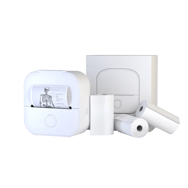 Draagbare mini printer met bluetooth en stickerrollen voor labels, notities en creatief drukwerk | Sansoti