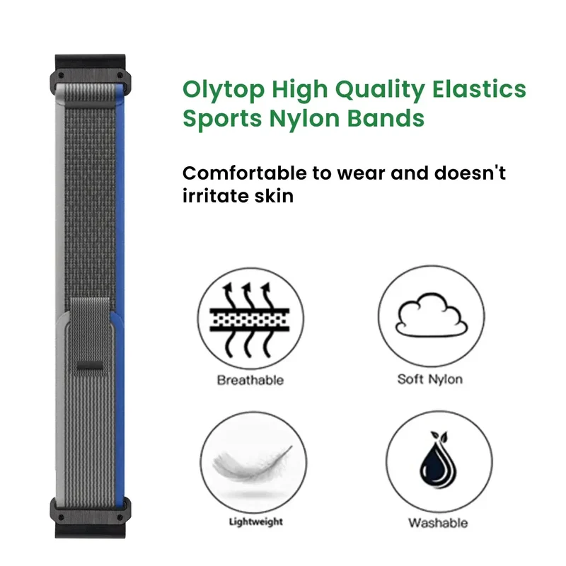 Verstelbare Nylon Sportband voor Smartwatch - Ademend Klittenband Polsbandje 20mm 22mm 26mm Fitnesstracker | Sansoti