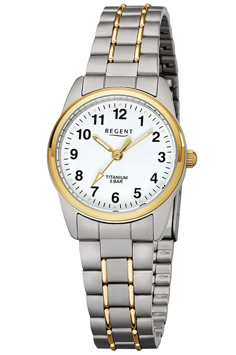 Regent F-428 Damenuhr Titan Bicolor • Mineralglas • Leuchtzeiger
