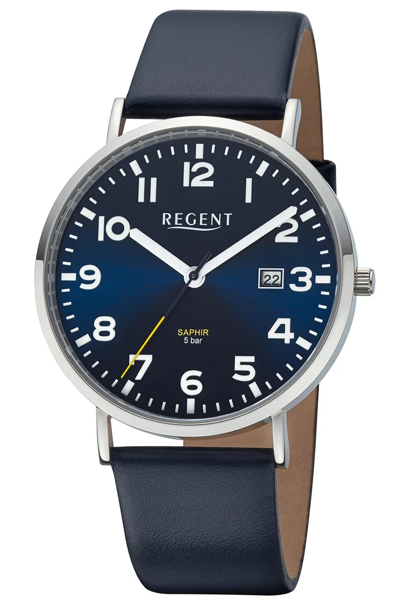 Regent F-1630 Herrenuhr Dunkelblau • Saphirglas • Leuchtzeiger mit Datum