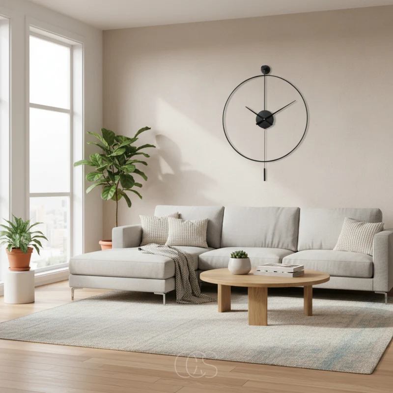 Stille Wandklok met Slinger 50cm Zwart Metaal Geruisloos Uurwerk Scandinavisch Interieur Tijdweergave | Sansoti