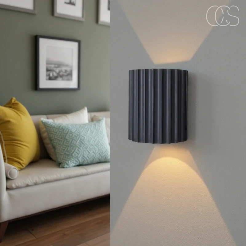 LED Wandlamp met Geribbeld Reliëf Bidirectioneel Licht Dimbaar Kunsthars 14x8x16,5cm Hal Slaapkamer Woonkamer | Sansoti