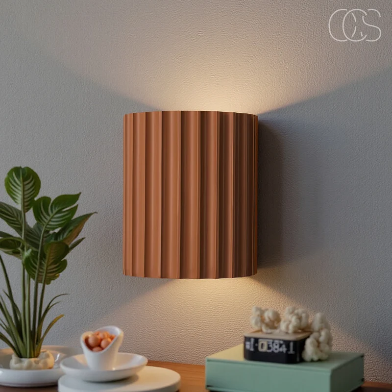 LED Wandlamp met Geribbeld Reliëf Bidirectioneel Licht Dimbaar Kunsthars 14x8x16,5cm Hal Slaapkamer Woonkamer | Sansoti