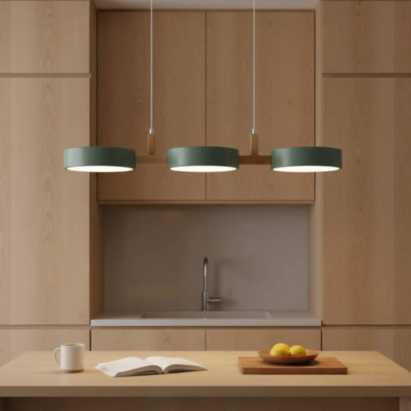 Ronde hanglamp met houten details 77cm LED verlichting eetkamer woonkamer keuken scandinavisch design | Sansoti