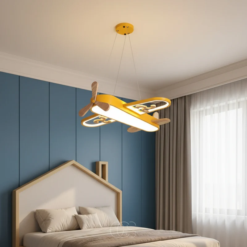 Vliegtuig Hanglamp Kinderkamer Dimbaar 55cm LED Warm Wit Koel Wit Blauw Geel Plafondlamp Jongens Meisjes | Sansoti