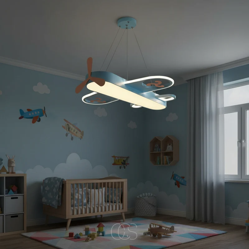 Vliegtuig Hanglamp Kinderkamer Dimbaar 55cm LED Warm Wit Koel Wit Blauw Geel Plafondlamp Jongens Meisjes | Sansoti