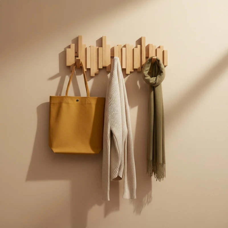 Wandkapstok Inklapbaar Hout Pianotoets Design 3-8 Haken Hal Slaapkamer Ruimtebesparend Elegant Stijlvol | Sansoti