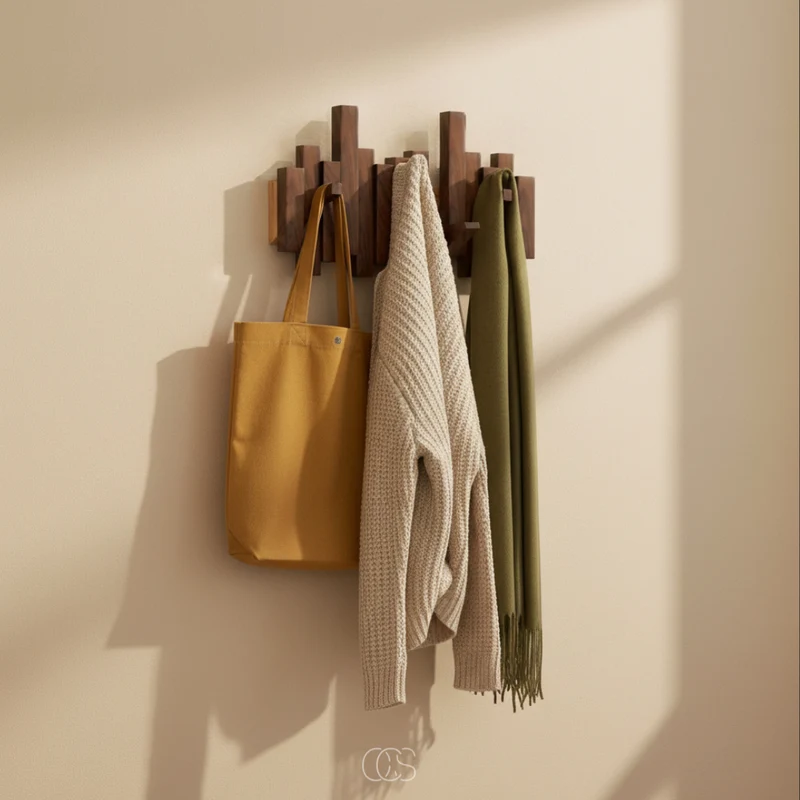 Wandkapstok Inklapbaar Hout Pianotoets Design 3-8 Haken Hal Slaapkamer Ruimtebesparend Elegant Stijlvol | Sansoti