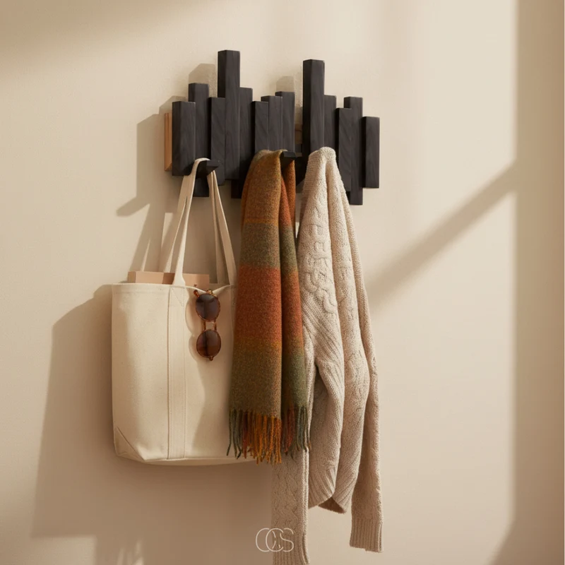Wandkapstok Inklapbaar Hout Pianotoets Design 3-8 Haken Hal Slaapkamer Ruimtebesparend Elegant Stijlvol | Sansoti