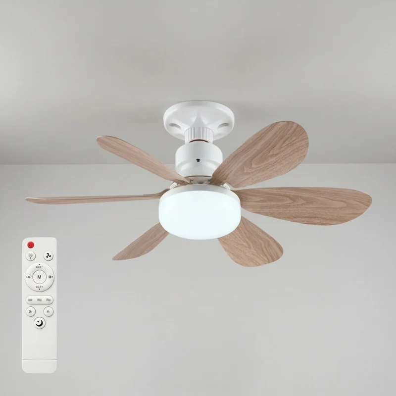 Plafondventilator Met LED Verlichting 52cm Dimbaar Afstandsbediening Houtlook Crème 3 Snelheden Stiltemotor | Sansoti