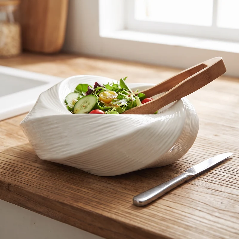 Saladeschaal Keramiek 23 cm Spiraalpatroon Ivoor Vaatwasbestendig | Sansoti
