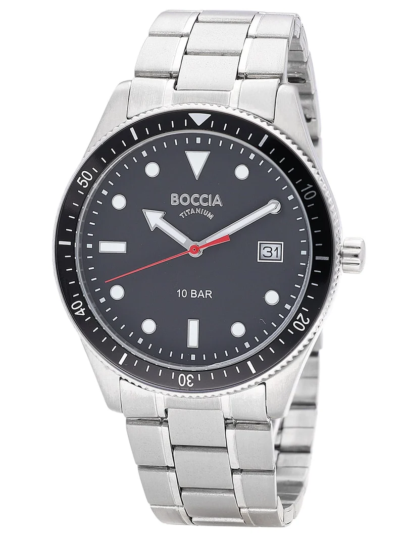Boccia Sport 3664-06 Herrenuhr Schwarz • Titangehäuse und -band • Mineralglas 10 bar