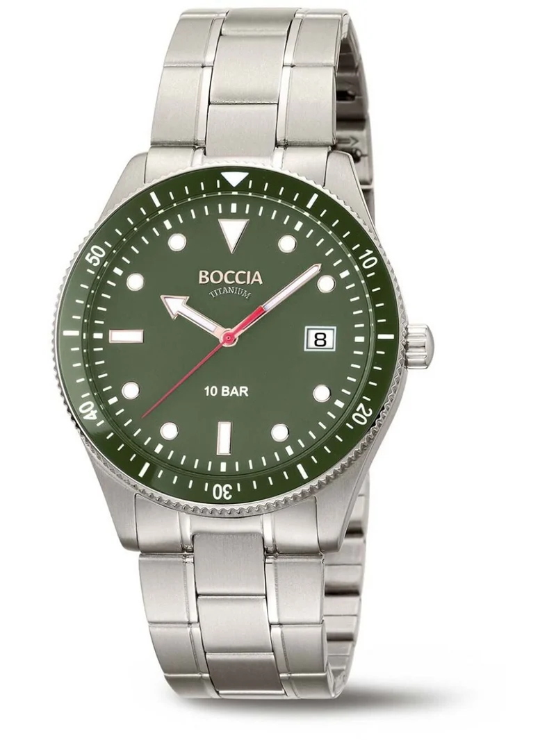 Boccia Titanium 3664-05 Herren Armbanduhr Grün • Drehbare Taucher-Lünette • Mineralglas
