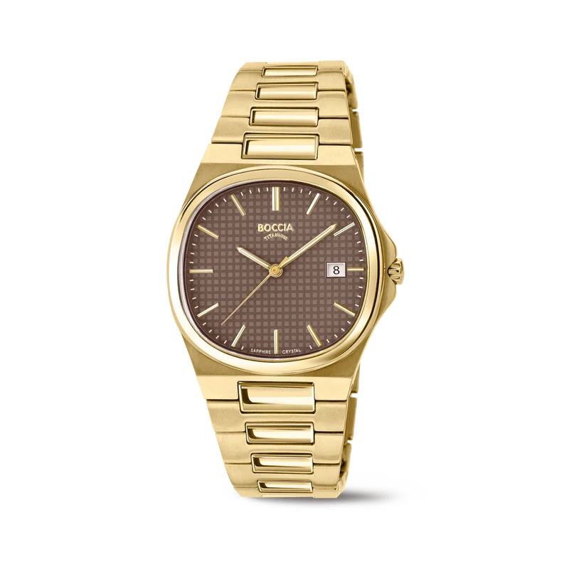 Boccia 3657-06 Herren Armbanduhr Goldfarben/Braun • Saphirglas • Slim Titan