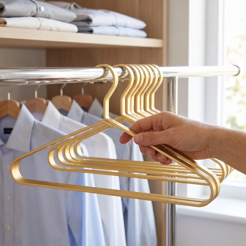 Metalen Kledinghangers Goud 45x18 cm Aluminium Antislip Set van 4 | Sansoti