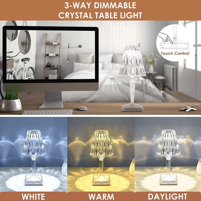LED Kristal Tafellamp – Draadloze Touch Lamp met Diamant Design & Sfeerverlichting | Sansoti