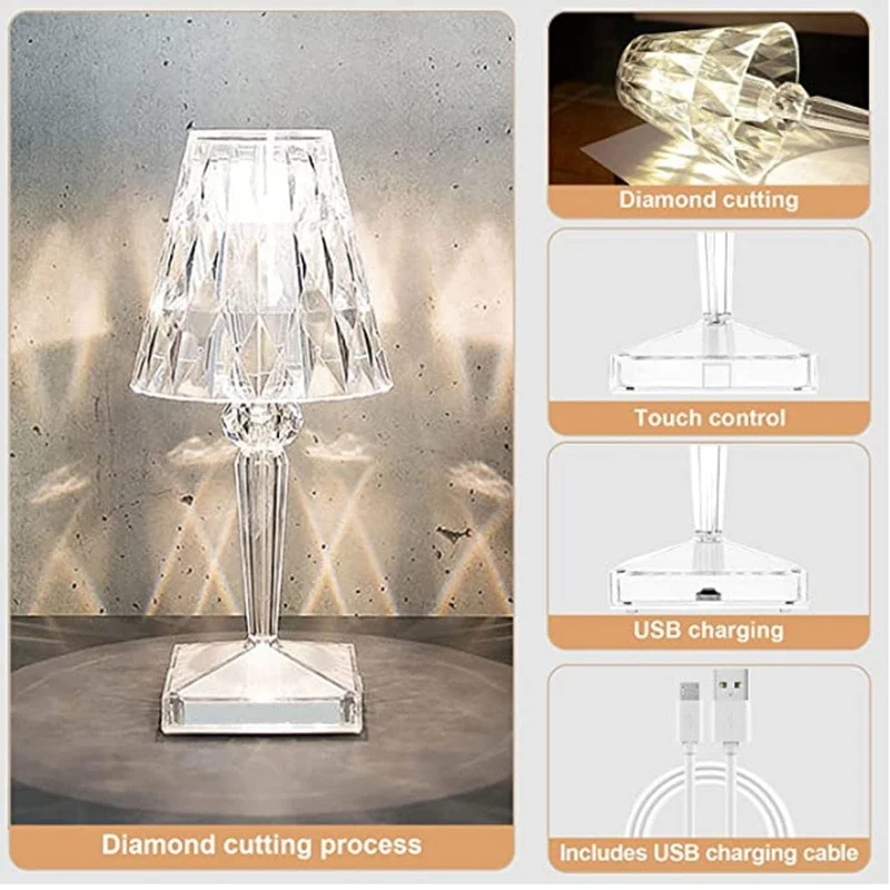 LED Kristal Tafellamp – Draadloze Touch Lamp met Diamant Design & Sfeerverlichting | Sansoti