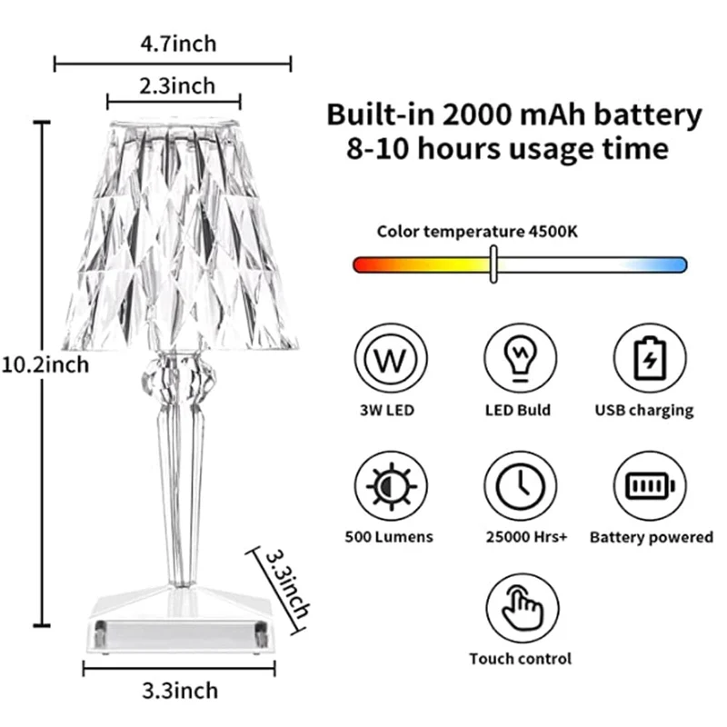 LED Kristal Tafellamp – Draadloze Touch Lamp met Diamant Design & Sfeerverlichting | Sansoti