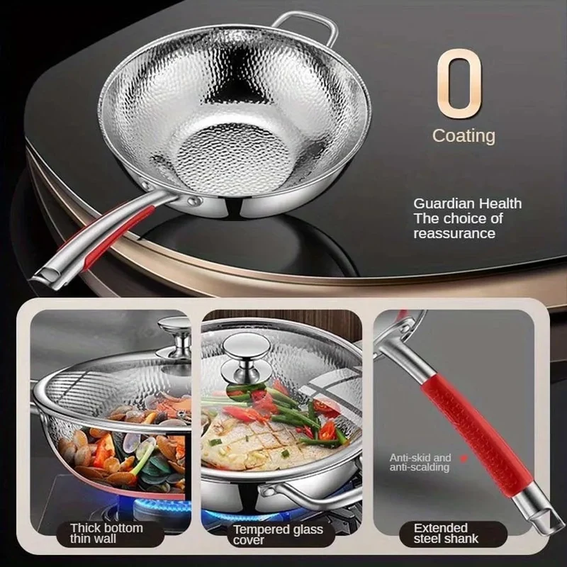 Titanium Wok voor Inductie – Premium Ronde Bodem, 32 cm, Zonder Coating | Sansoti