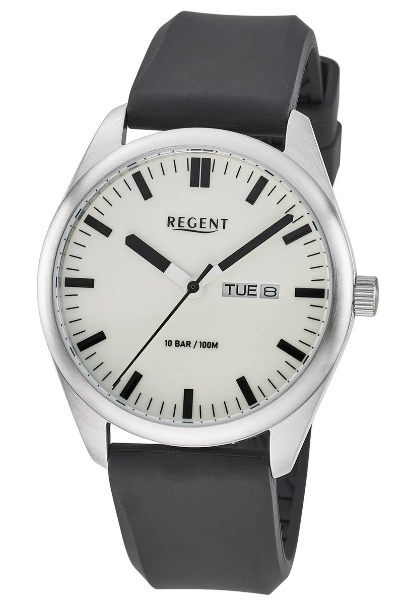 Regent F-1588 Herrenuhr Grau • Mineralglas • Datum & Wochentag