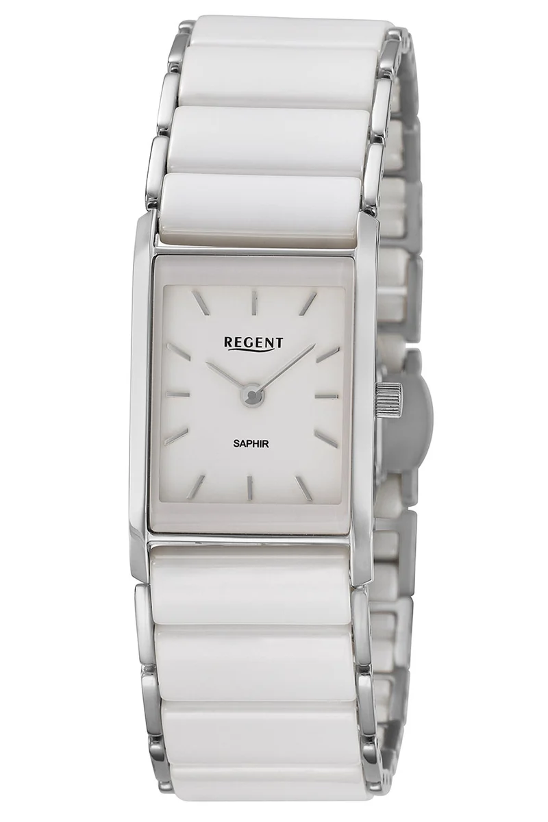 Regent F-1581 Damenuhr Weiß • Saphirglas • Edelstahl/Keramik-Armband