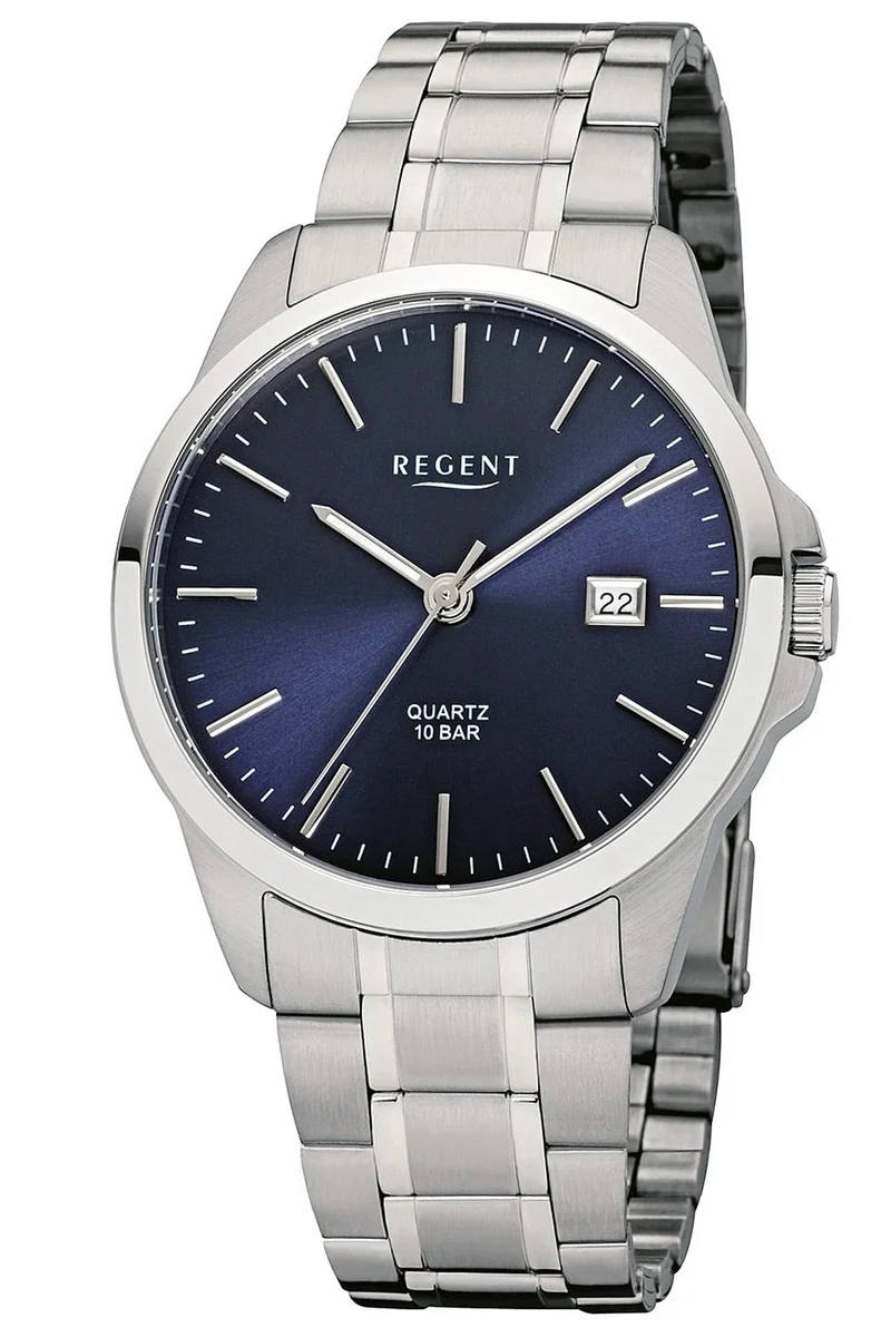 Regent F-1011 Herrenuhr Blau • Mineralglas • Sicherheitsfaltschließe
