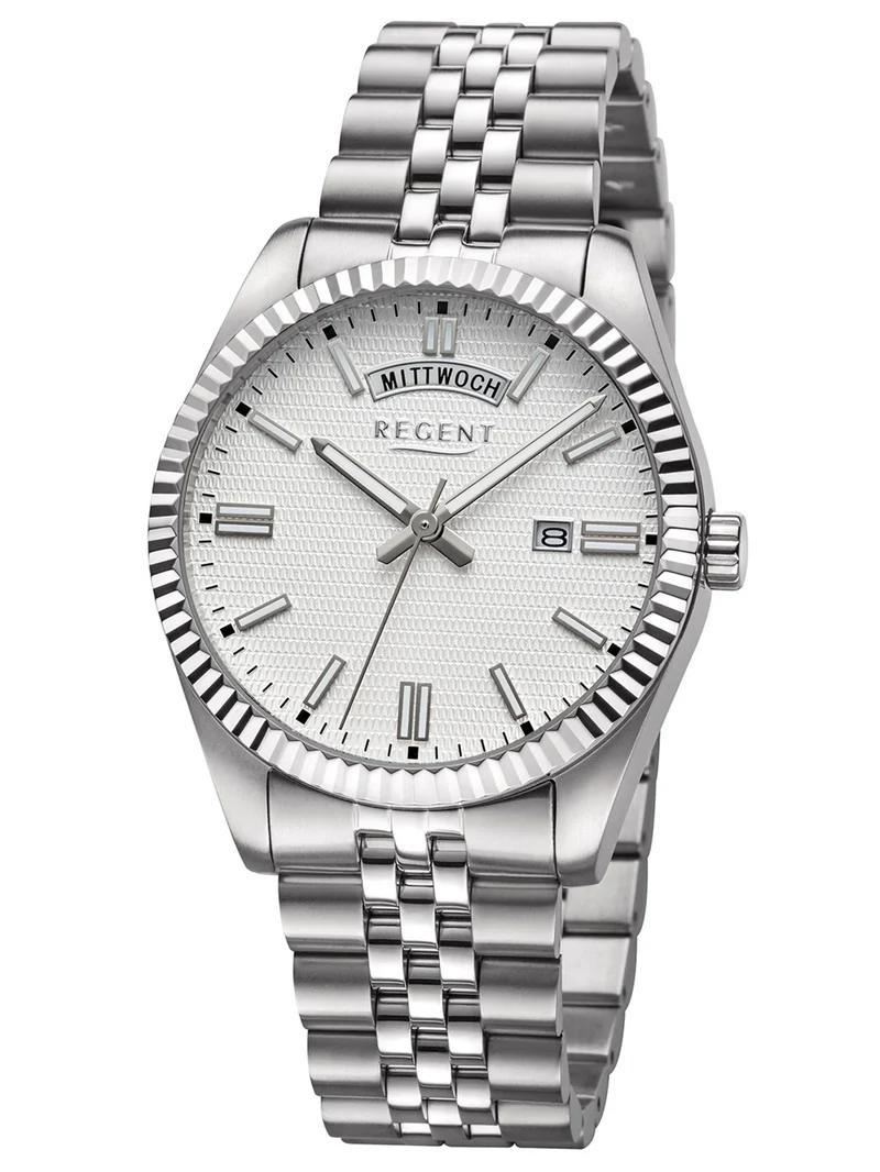 Regent BA-883 Herrenuhr Silber • Mineralglas • Datum & Wochentag