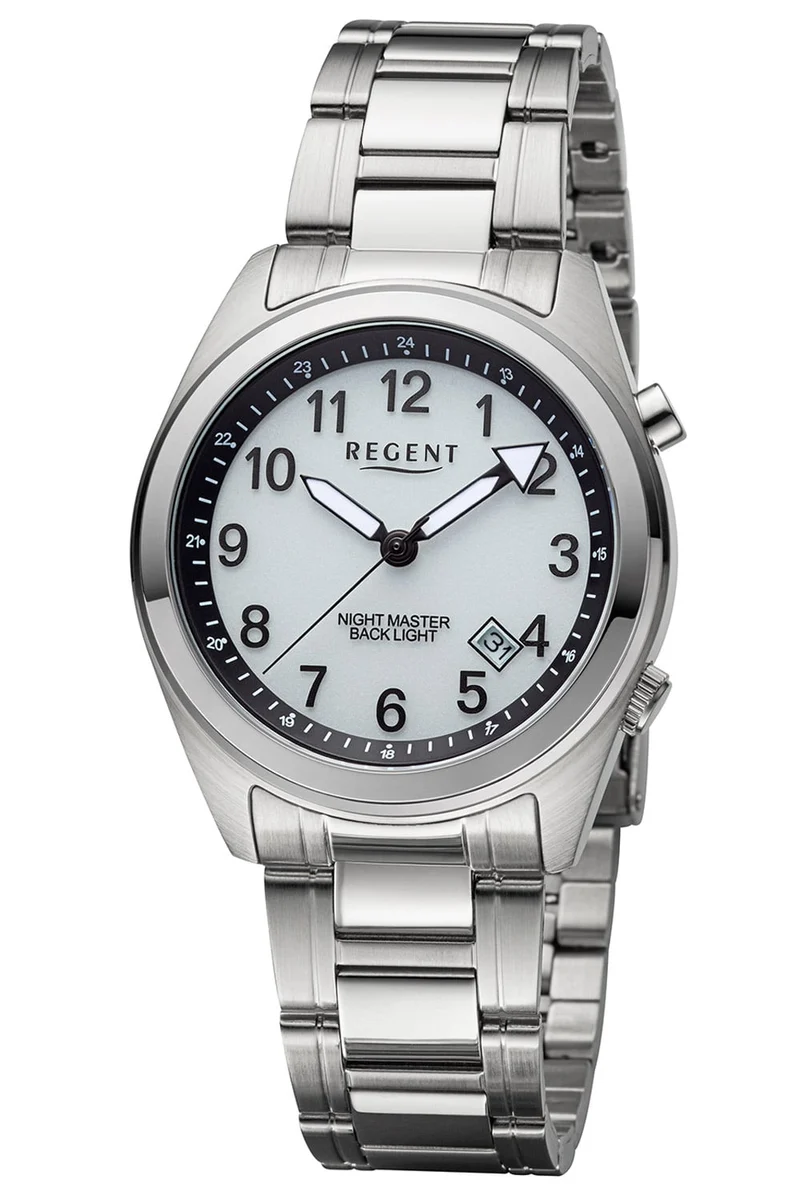 Regent 11150775 Armbanduhr Silber • Leuchtzifferblatt • Mineralglas