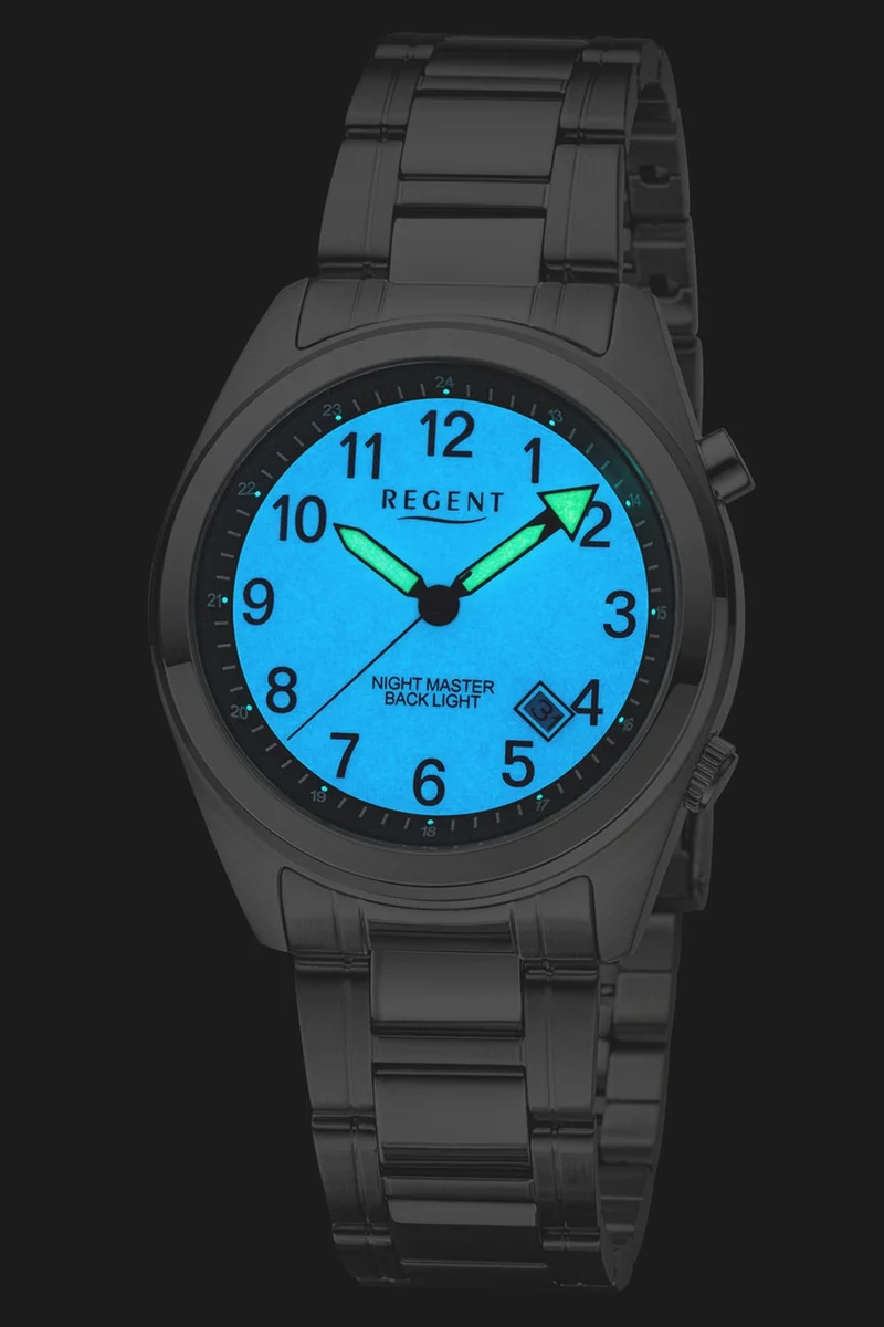 Regent 11150775 Armbanduhr Silber • Leuchtzifferblatt • Mineralglas