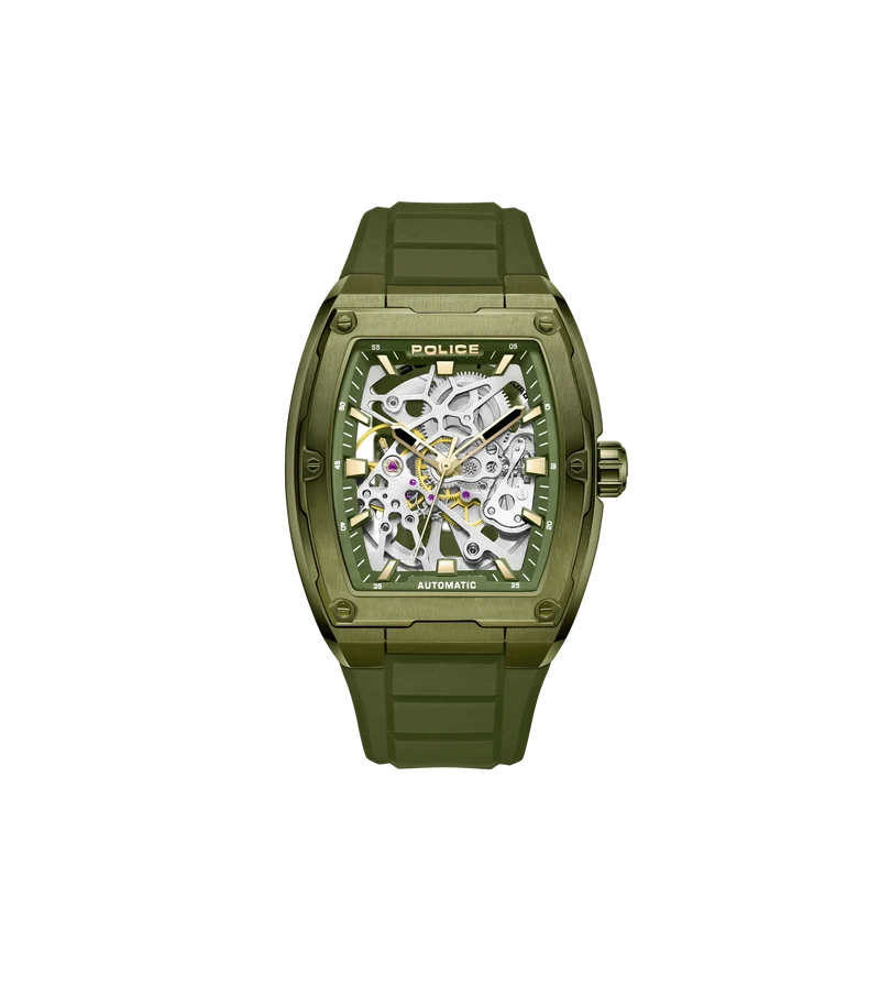 Police Skeletor PEWJR0005906 Herrenuhr Grün • Automatikwerk • Skelettiertes Zifferblatt
