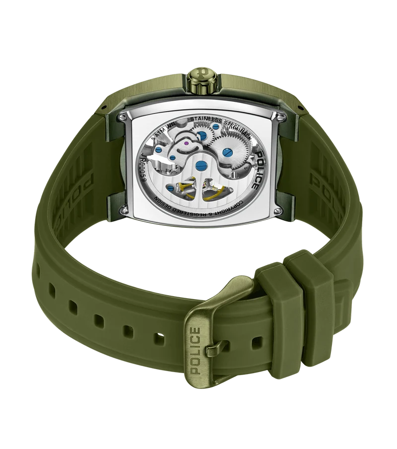 Police Skeletor PEWJR0005906 Herrenuhr Grün • Automatikwerk • Skelettiertes Zifferblatt