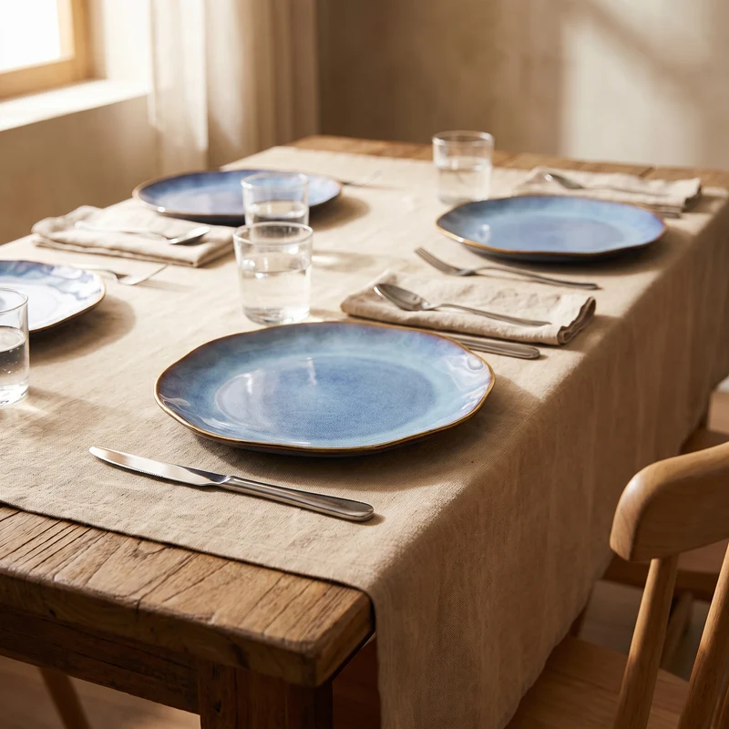 Serviesset 4 Personen Porselein Handgemaakt Blauw Goud Vaatwasbestendig | Sansoti