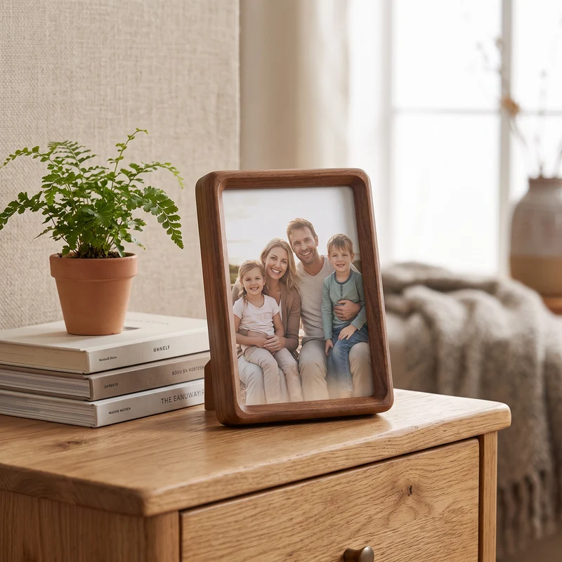 Walnoot Fotolijst Massief Hout Afgeronde Hoeken 10x15 tot A4 Acrylglas Dressoir Bureau Wand | Sansoti