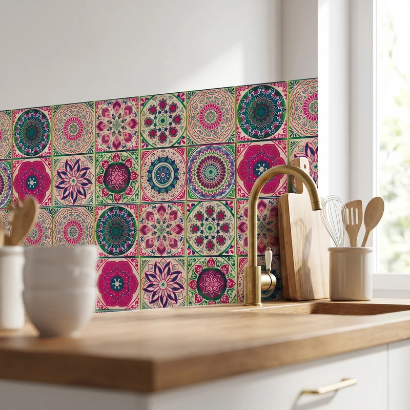 Tegelstickers Keuken Achterwand Zelfklevend Portugees Mandala 24 Stuks 10-20 cm Kleurrijk | Sansoti