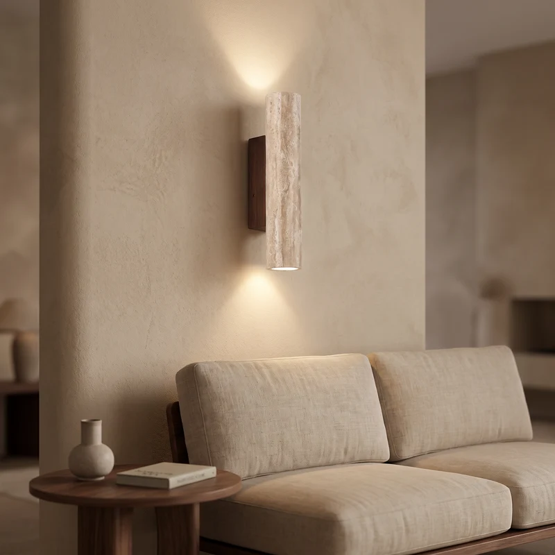 Travertin Wandlamp LED Natuursteen 28-32 cm Warm Wit Up- en Downlight Design Woonkamer Hal | Sansoti