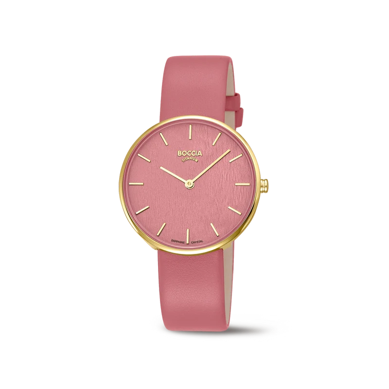 Boccia Trend 3387-03 Damen Armbanduhr Rot/Goldfarben • Saphirglas • Titan-Gehäuse goldplattiert