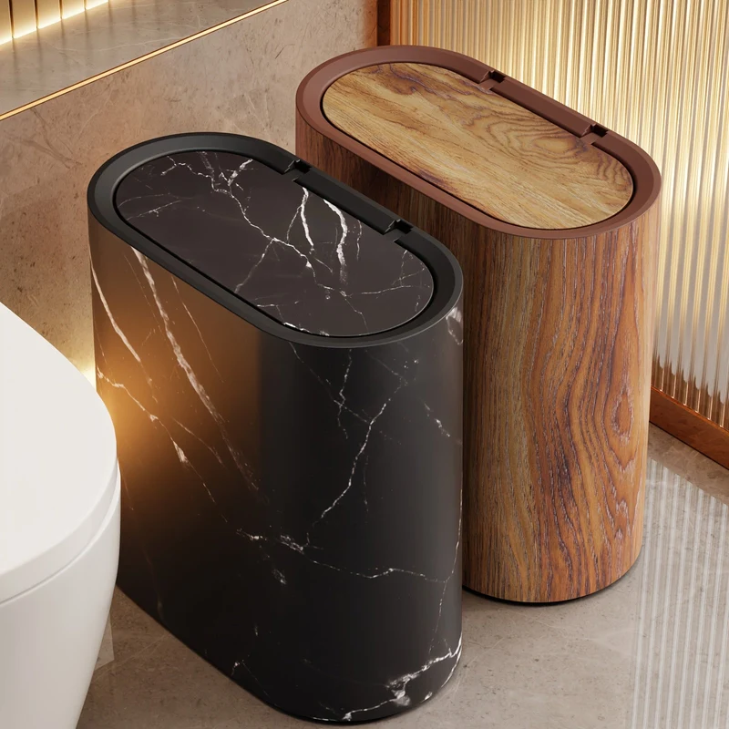 Prullenbak Bureau met Deksel Compact 29x29x14,5 cm Ovaal Marmerlook Kantoor Slaapkamer | Sansoti