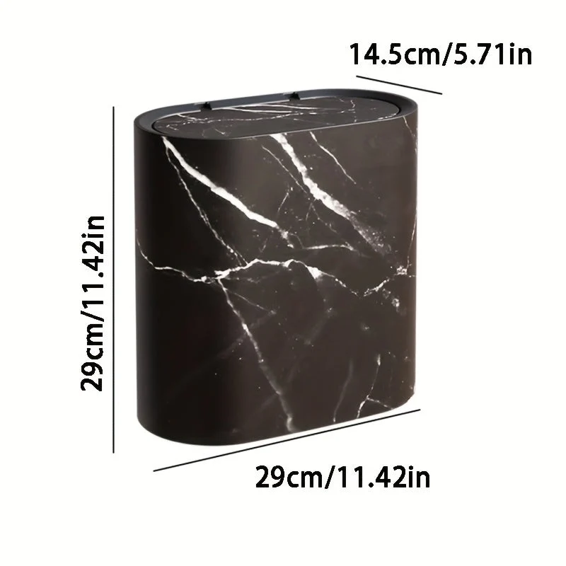 Prullenbak Bureau met Deksel Compact 29x29x14,5 cm Ovaal Marmerlook Kantoor Slaapkamer | Sansoti