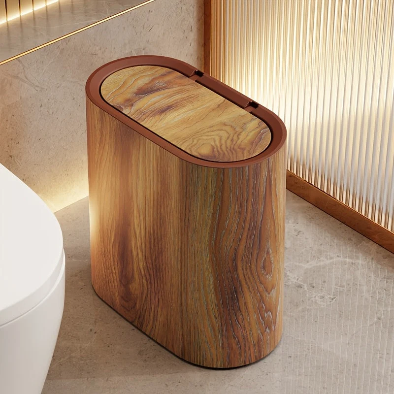 Prullenbak Bureau met Deksel Compact 29x29x14,5 cm Ovaal Marmerlook Kantoor Slaapkamer | Sansoti