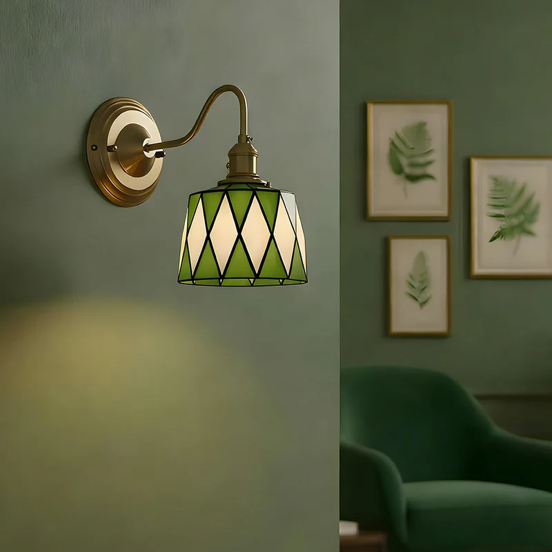 Wandlamp Trappenhuis Glas in Lood Koper E27 Diameter 13-16 cm Tiffany Stijl Hal Overloop | Sansoti